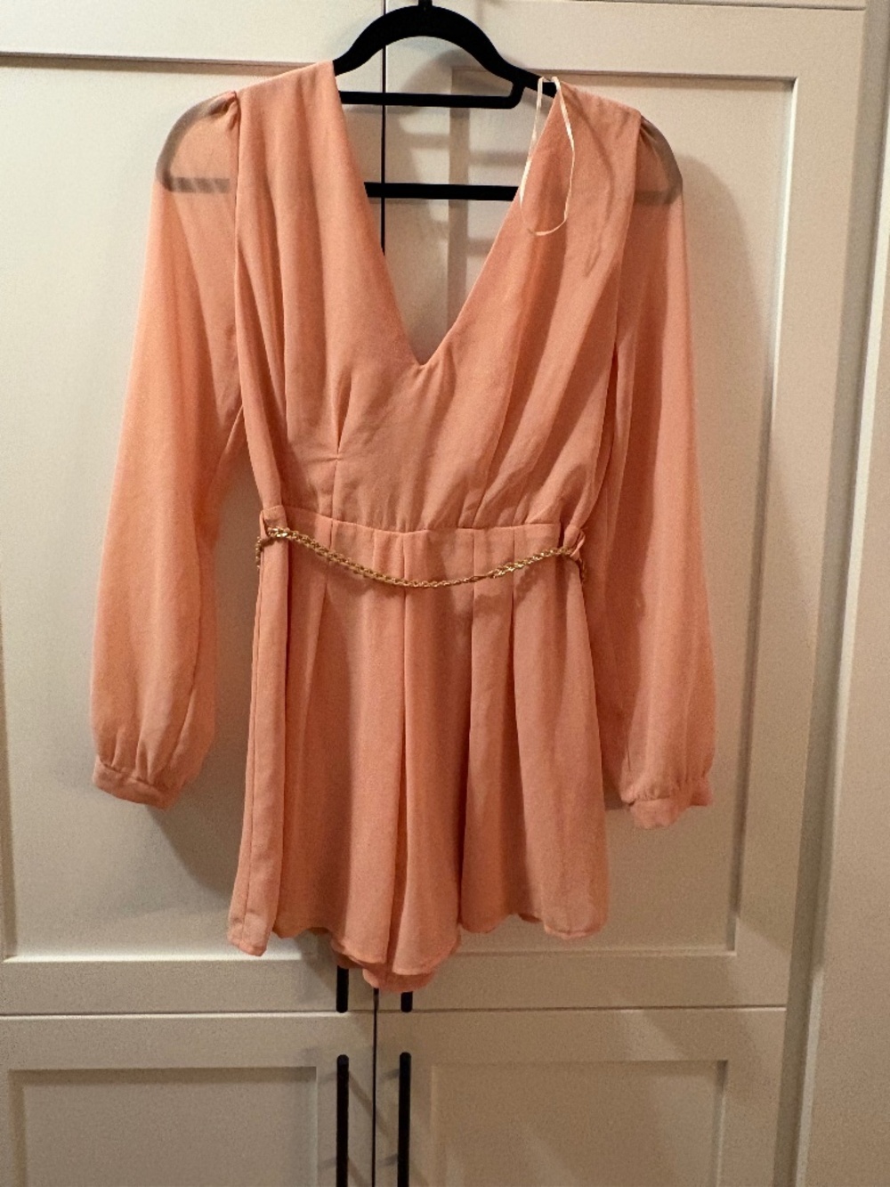 Peach romper with belt